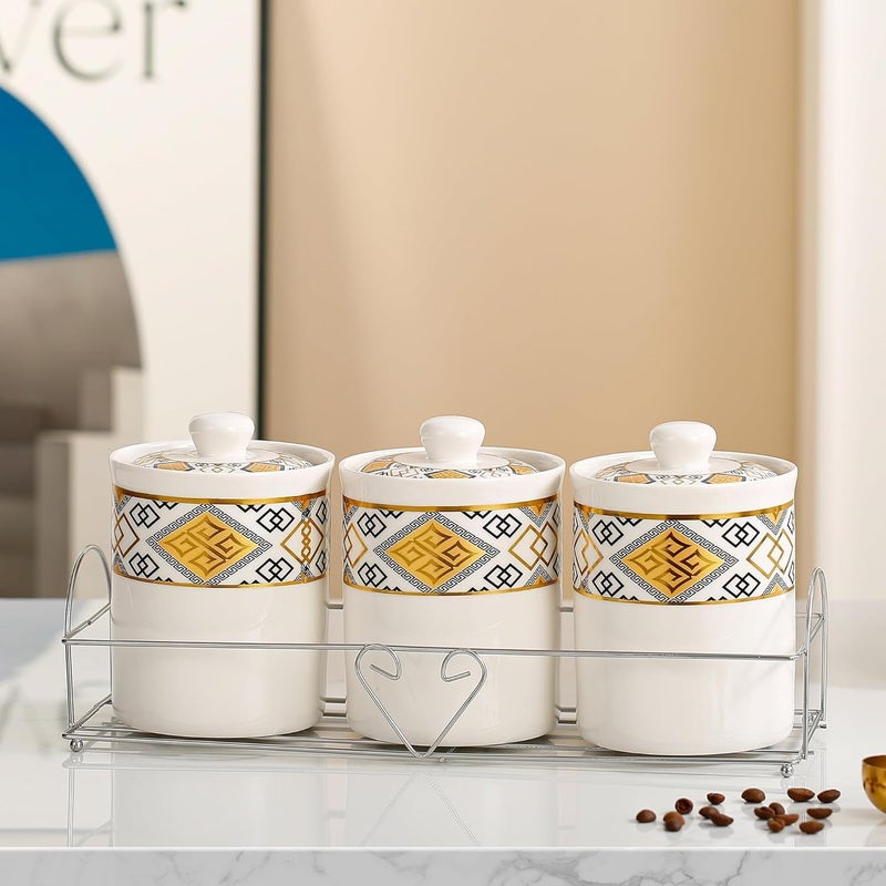 Ekhasa Ceramic Jars with Lid & Stand for Multipurpose Kitchen Storage (700ml, Set of 3) | Airtight Container Storage Jar for Kitchen | Tea, Coffee, Sugar, Snacks, Salt Container | Pickle Storage Barni - Image 1
