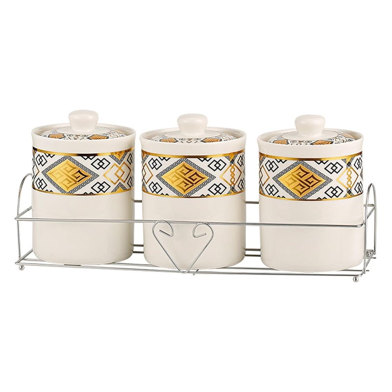 Ekhasa Ceramic Jars with Lid & Stand for Multipurpose Kitchen Storage (700ml, Set of 3) | Airtight Container Storage Jar for Kitchen | Tea, Coffee, Sugar, Snacks, Salt Container | Pickle Storage Barni - Image 2