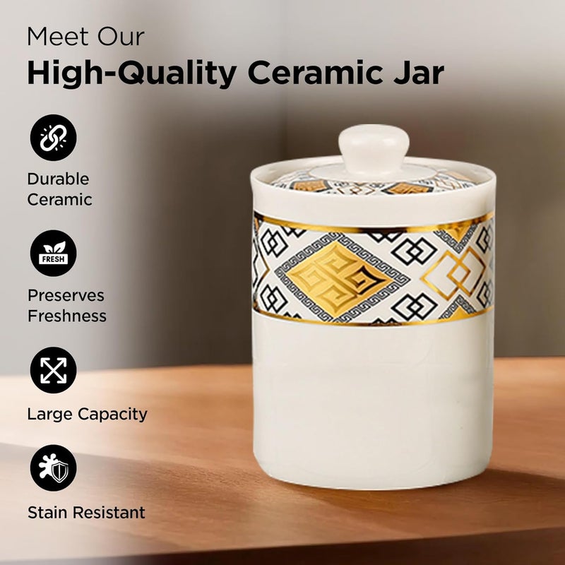 Ekhasa Ceramic Jars with Lid & Stand for Multipurpose Kitchen Storage (700ml, Set of 3) | Airtight Container Storage Jar for Kitchen | Tea, Coffee, Sugar, Snacks, Salt Container | Pickle Storage Barni - Image 4