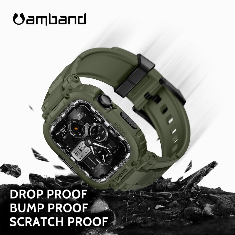 amBand for iWatch Series 11/10 46mm Band Case Men, M1 Sport Tactical Shockproof Wristband for Apple Watch 46 mm, Perfect for Fitness/Outdoor Enthusiasts Military Fans Fashion Seekers - Army Green - Image 3