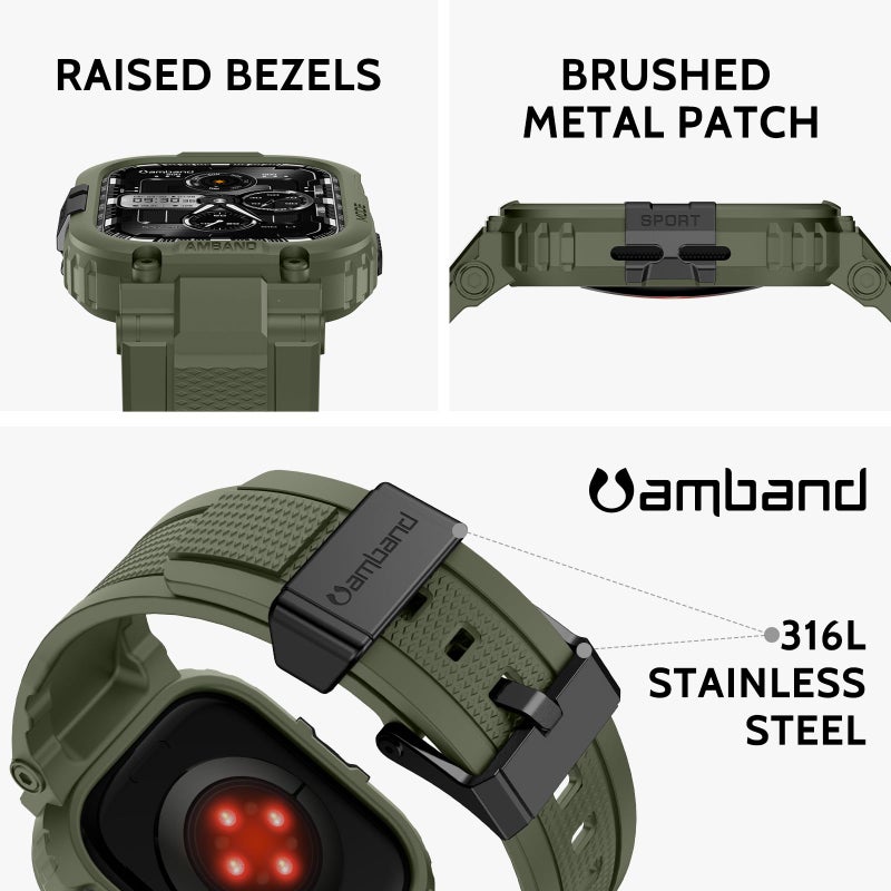 amBand for iWatch Series 11/10 46mm Band Case Men, M1 Sport Tactical Shockproof Wristband for Apple Watch 46 mm, Perfect for Fitness/Outdoor Enthusiasts Military Fans Fashion Seekers - Army Green - Image 2