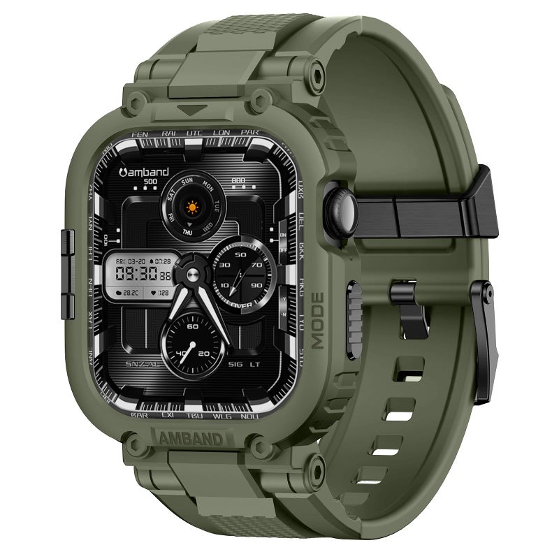 amBand for iWatch Series 11/10 46mm Band Case Men, M1 Sport Tactical Shockproof Wristband for Apple Watch 46 mm, Perfect for Fitness/Outdoor Enthusiasts Military Fans Fashion Seekers - Army Green - Image 1