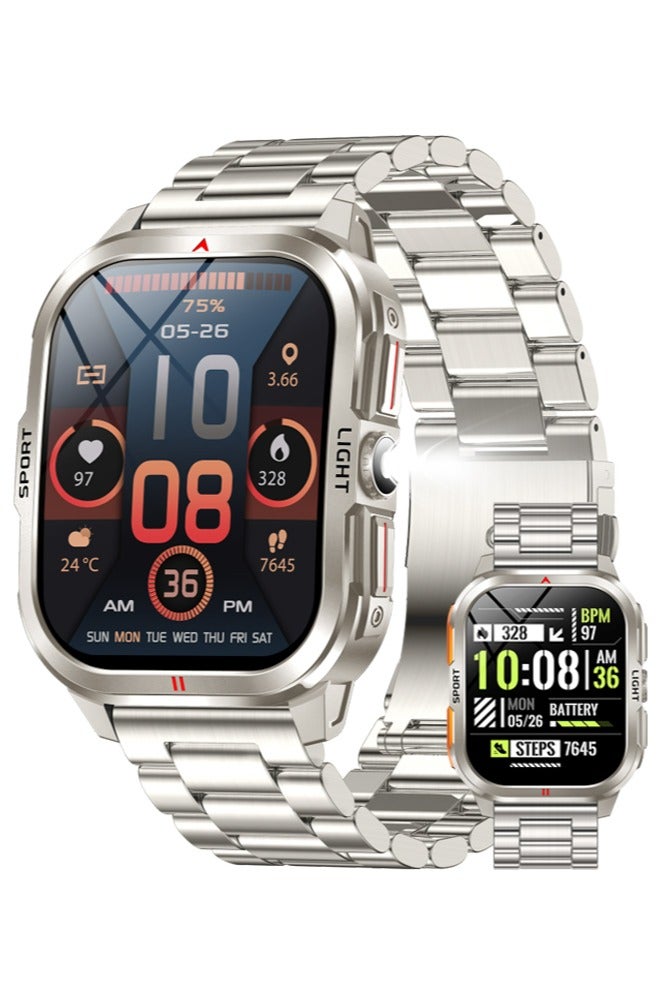 RollsTimi Smart Watch for Men Bluetooth Call 2.01″ Display 100+ Sports Modes Fitness Smart Watch IP68 Waterproof 15 Days Standby Smartwatch for Android iOS, Silver