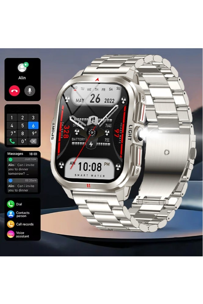 RollsTimi  Smart Watch for Men Bluetooth Call 2.01″ Display 100+ Sports Modes Fitness Smart Watch IP68 Waterproof 15 Days Standby Smartwatch for Android iOS, Silver - Image 2