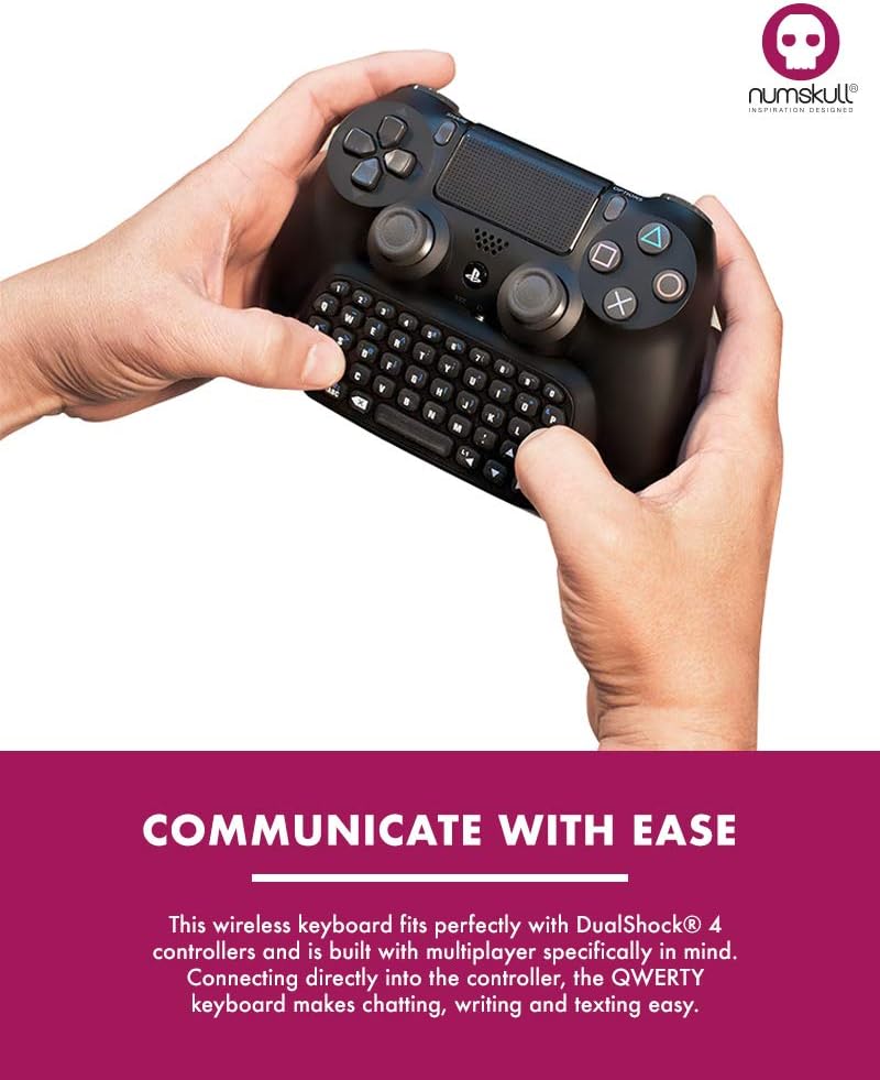 Numskull Sony PlayStation 4 Bluetooth Wireless Mini Keyboard Gadget, Wireless Bluetooth Chat Pad with Voice Chat Speaker for PS4 DualShock 4 Controller - Image 2