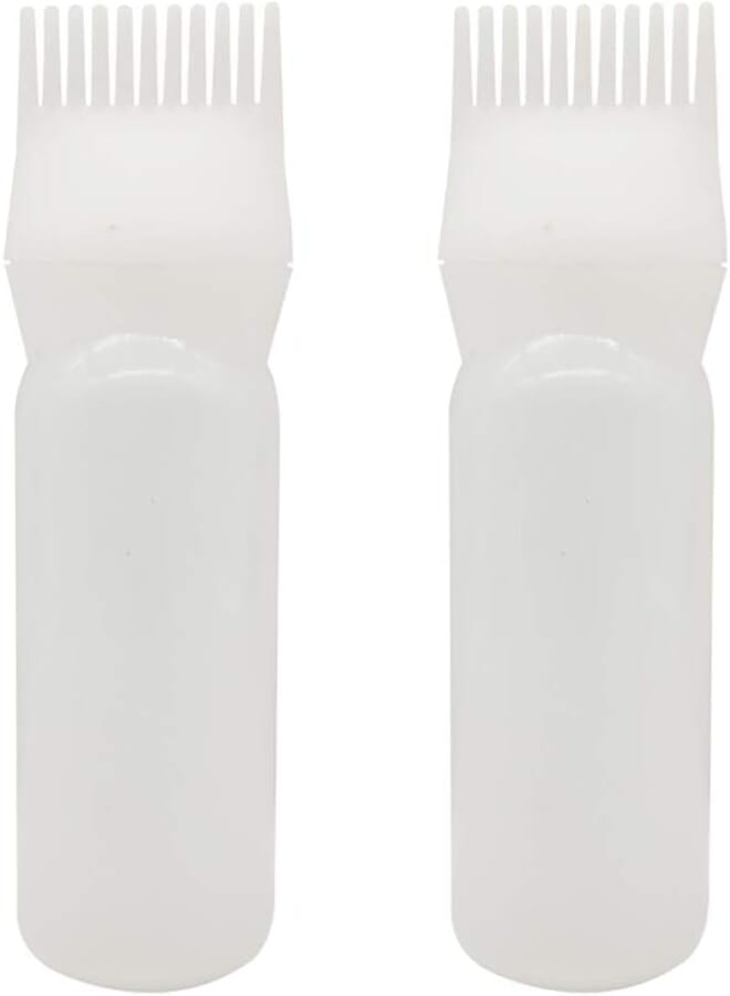 lasenersm 2 Pieces Root Comb Applicator Bottle Hair Coloring Dye Bottle Scalp Treament Essential Salon Hair Cleansing Bottle With Graduated Scale, White
