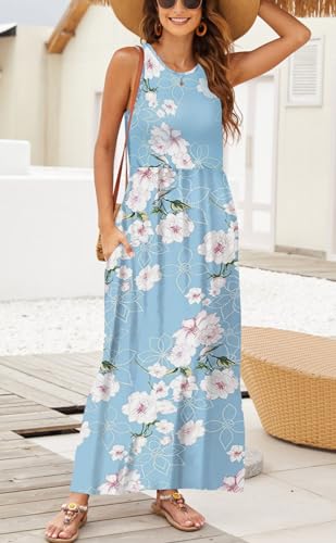 Hount Casual Summer Dresses for Graduation Party Womens Ladies Maxi Dress with Pockets Light Blue L - Image 2