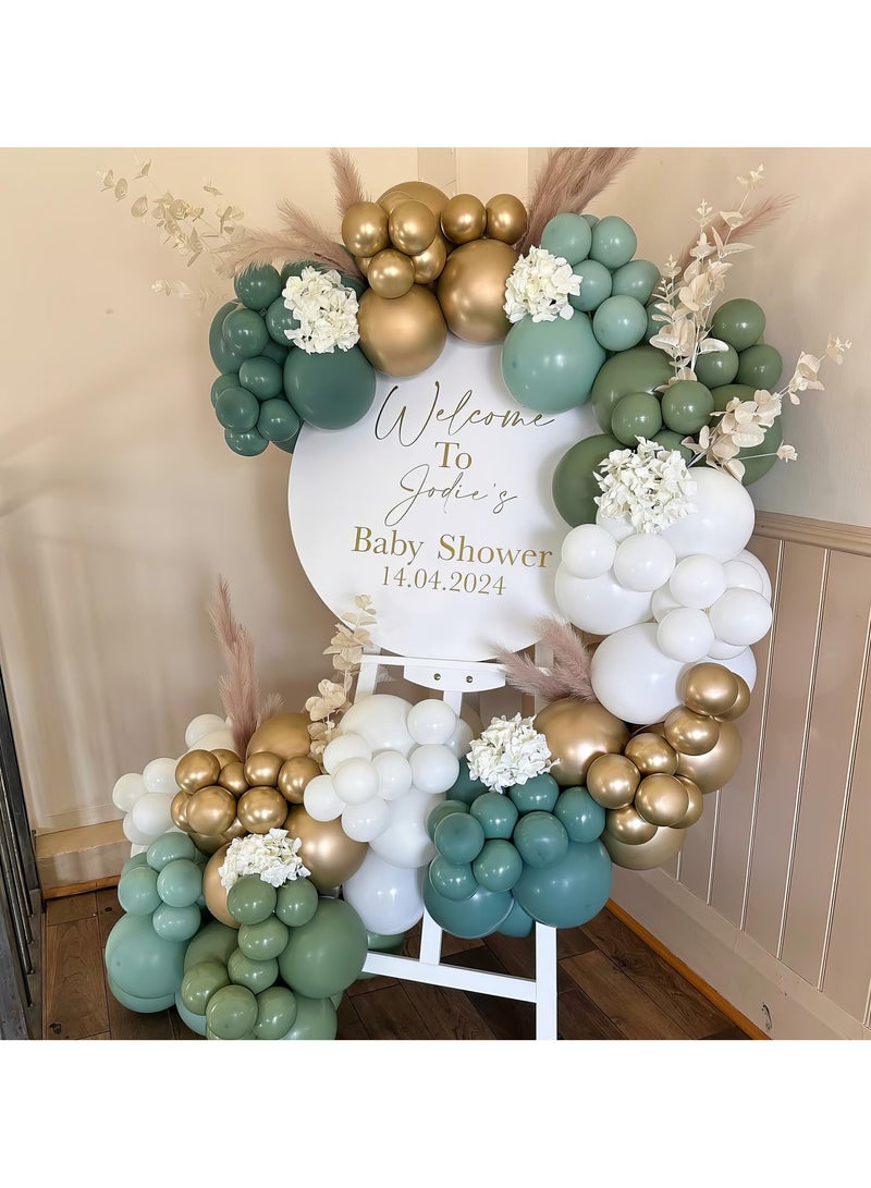 Dusty Blue Sage Green Balloon Arch Kit Slate Blue Pastel Green White Sand Gold Balloons Garland 98 Pcs Fog Blue Green Beige Balloon for Jungle Safari Birthday Baby Shower Wedding Party Decor - Image 2