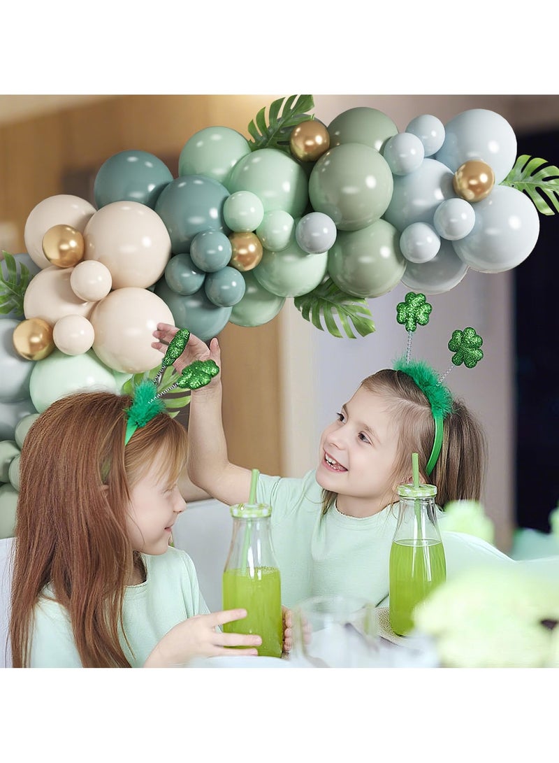 Dusty Blue Sage Green Balloon Arch Kit Slate Blue Pastel Green White Sand Gold Balloons Garland 98 Pcs Fog Blue Green Beige Balloon for Jungle Safari Birthday Baby Shower Wedding Party Decor - Image 5