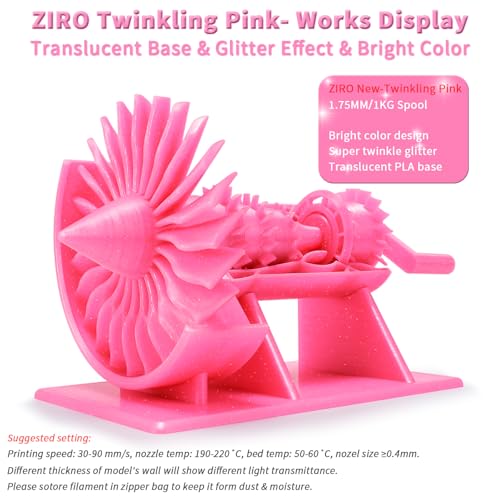ZIRO Sparkle PLA Filament 1.75mm, Shiny Glitter with Transluent PLA Base, Twinkling 3D Printer Filament, Galaxy Colorful Printing Material, 1kg/2.2lbs Spool, Twinkling Pink - Image 2