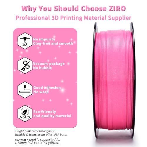 ZIRO Sparkle PLA Filament 1.75mm, Shiny Glitter with Transluent PLA Base, Twinkling 3D Printer Filament, Galaxy Colorful Printing Material, 1kg/2.2lbs Spool, Twinkling Pink - Image 3