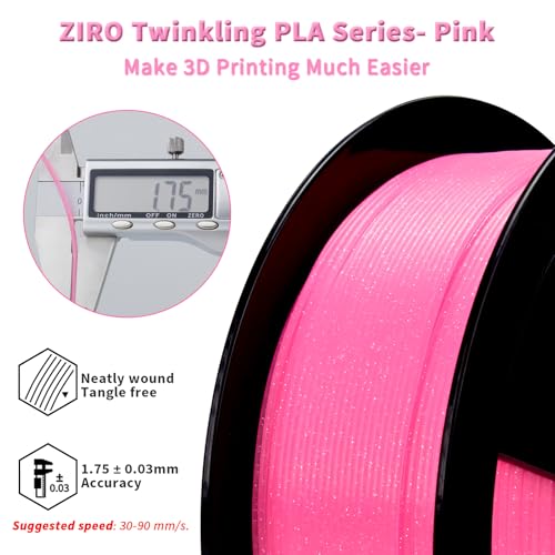 ZIRO Sparkle PLA Filament 1.75mm, Shiny Glitter with Transluent PLA Base, Twinkling 3D Printer Filament, Galaxy Colorful Printing Material, 1kg/2.2lbs Spool, Twinkling Pink - Image 4