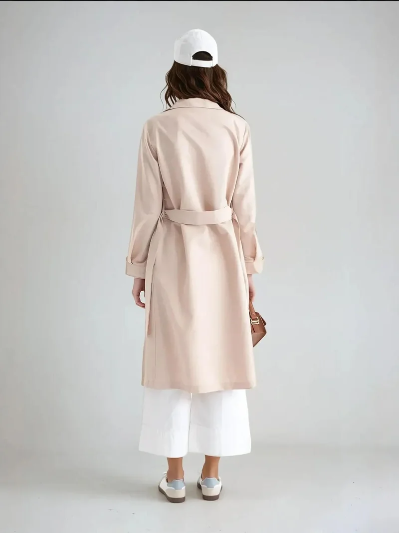 زوبعة معطف ترنش خفيف بأزرار وحزام