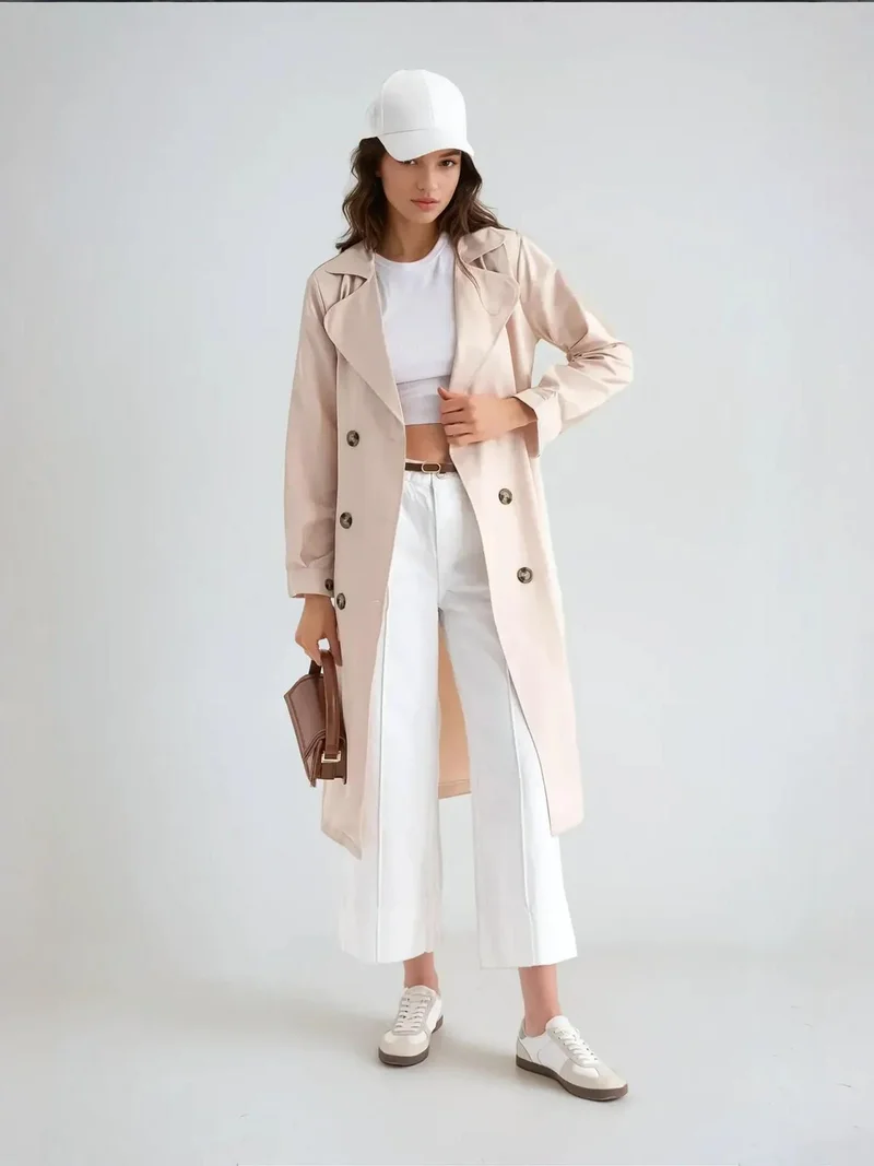 HICCUP  Double-Breasted Belted Long Trench Coat for Women | Best Price UAE