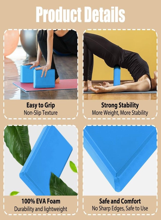 Flintronic Yoga Blocks Set of 2, Sports Yoga Blocks, Gym Bricks, Non-Slip Lightweight Yoga Block, High-Density EVA Foam Yoga Block for Yoga Pilates Training and Home Exercise, Blue - Image 4