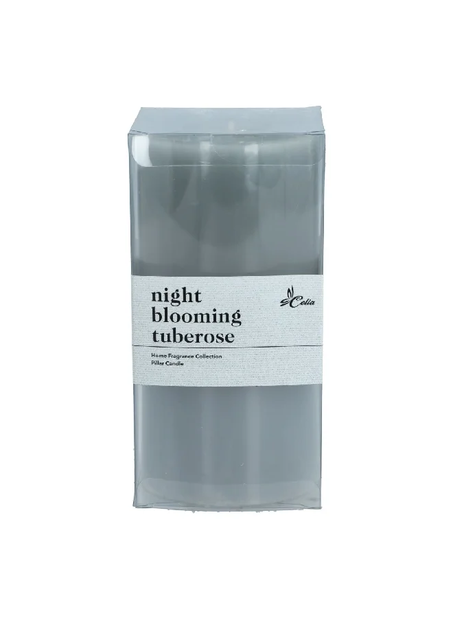 سيليا شمعة عمودية برائحة مسك الروم المزهر ليلاً رمادية ١٥ سم
