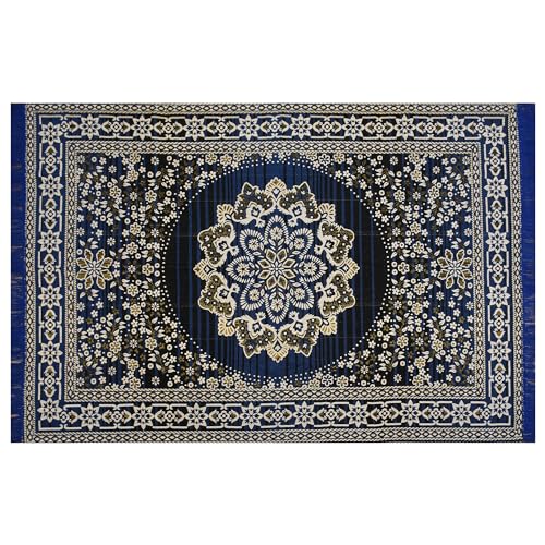 Purav Light Floral Design Cotton Carpet 5x7 feet for Living Room Bedroom Home Decor Carpets Mat (Blue Color) - Image 2