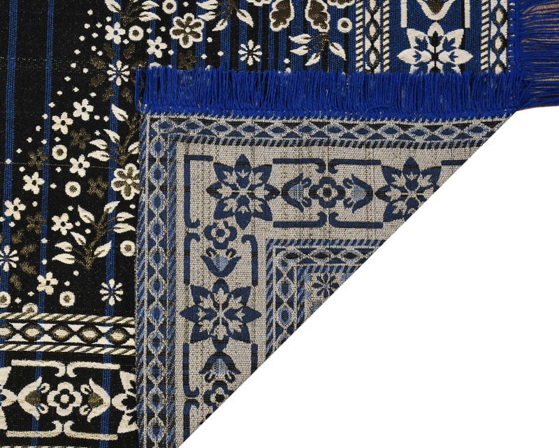 Purav Light Floral Design Cotton Carpet 5x7 feet for Living Room Bedroom Home Decor Carpets Mat (Blue Color) - Image 4