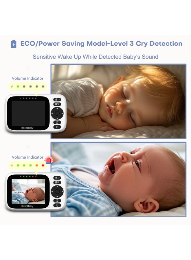 هالو بيبي جهاز مراقبة الأطفال بالفيديو طراز HB6339 2025 مع كاميرا عن بعد قابلة للإمالة والتكبير وشاشة LCD ملونة مقاس 3.2 بوصة، رؤية ليلية بالأشعة تحت الحمراء، عرض درجة الحرارة، تهويدة، صوت ثنائي الاتجاه - Image 5