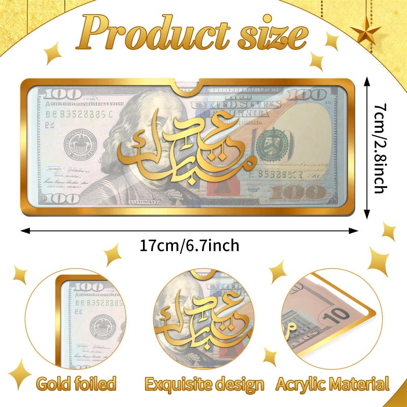 SilTriangle 6 Pcs Eid Mubarak Money Envelopes 6.73 x 2.75 Inch Cash Gift Card Holders Eid Gifts for Him Ramadan Pocket Gift Envelopes for Money Holiday Party Supplies Celebrations Decorations - Image 2