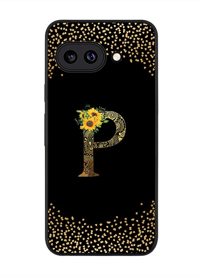 Stylizedd For Google Pixel 9a Case,Slim fit Camera Protection, Shockproof Thin Phone cover  - Custom Floral Monogram - P ( Black )