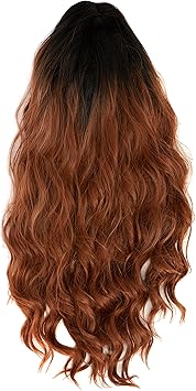 Amback Long Dye Dark Roots Ombre Cosplay Halloween Wig for Women Curly Wave Hair Wigs CapBrown RF20
