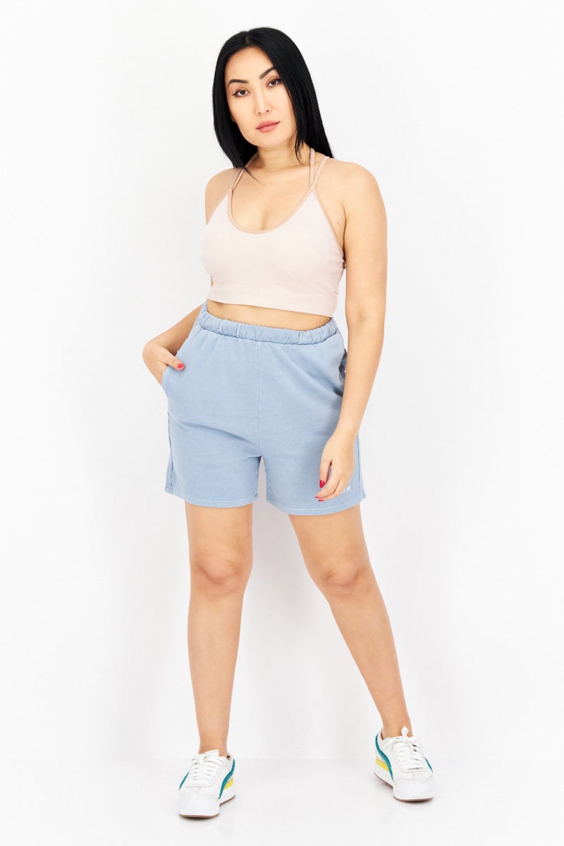 GUESS Women Embroidered Logo Drawstring Basic Shorts, Blue - Image 3