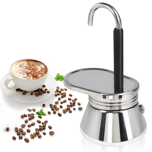 Mogrecha Uncoated 4 Cup Single Tube Moka Pot 304 Thickened Stainless Steel Mini Coffee Maker Stovetop Espresso Coffeemaker Italian Classic Style Brewing Greca Cafe Mocha for Camping Travel Home 310ml - Image 1