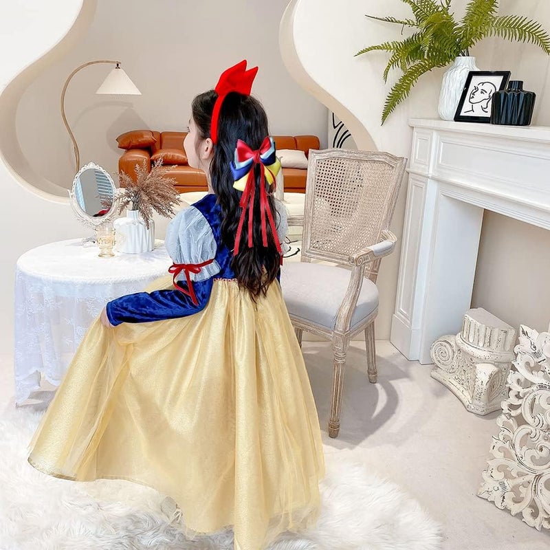 Yosbabe Princess Snow White Costume Dress up Accessories for Girls Princess Snow White Cosplay Party Favors Christmas Gifts Set Including Crown Hair Bow Gloves Accessories - Image 3