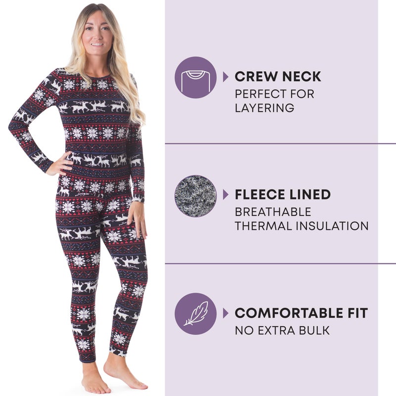 Rocky Thermal Underwear Women Long Johns Womens Thermals Top Bottom Set Fleece Lined Under Wear Clothes Base Layer Thermals, Medium, Christmas Design - Image 2