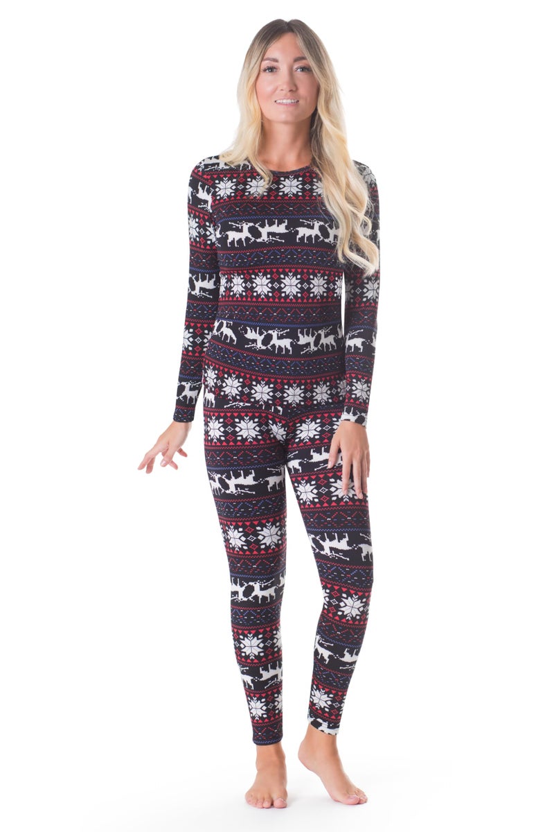 Rocky Thermal Underwear Women Long Johns Womens Thermals Top Bottom Set Fleece Lined Under Wear Clothes Base Layer Thermals, Medium, Christmas Design - Image 1