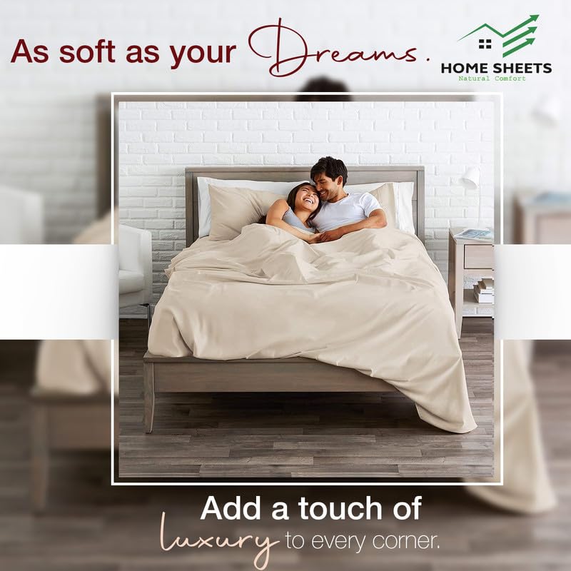 HOME SHEETS Queen Plain Sateen 500 TC 100 Cotton Queen Size 90 X 102 inch Bedsheet with 18 X 28 inch 2 Pillow Covers Queen Size Ivory Solid - Image 2