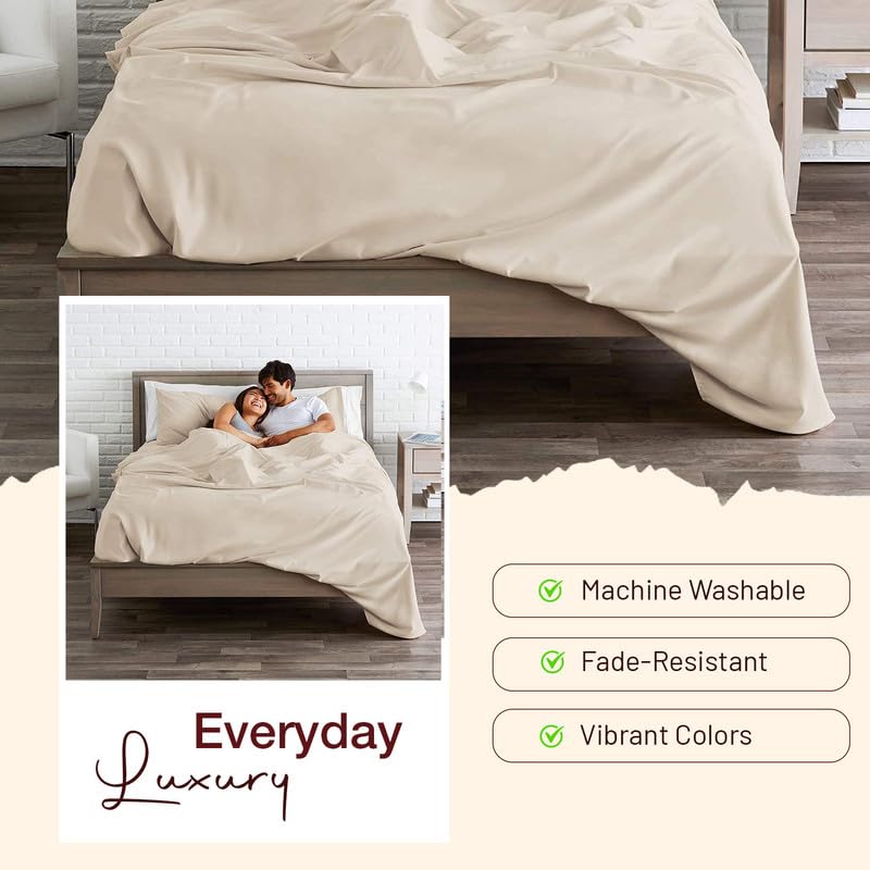 HOME SHEETS Queen Plain Sateen 500 TC 100 Cotton Queen Size 90 X 102 inch Bedsheet with 18 X 28 inch 2 Pillow Covers Queen Size Ivory Solid - Image 4