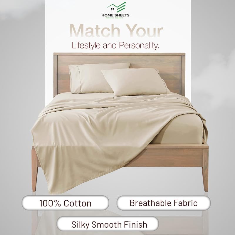 HOME SHEETS Queen Plain Sateen 500 TC 100 Cotton Queen Size 90 X 102 inch Bedsheet with 18 X 28 inch 2 Pillow Covers Queen Size Ivory Solid - Image 3
