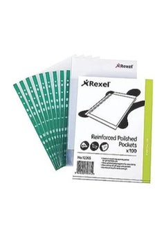 Rexel Rexel A4 100 Piece Punched Pocket with Green Spine Glass Clear  - Image 1
