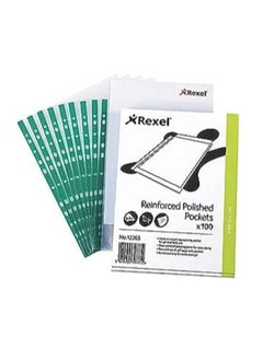 Rexel Rexel A4 100 Piece Punched Pocket with Green Spine Glass Clear  - Image 2