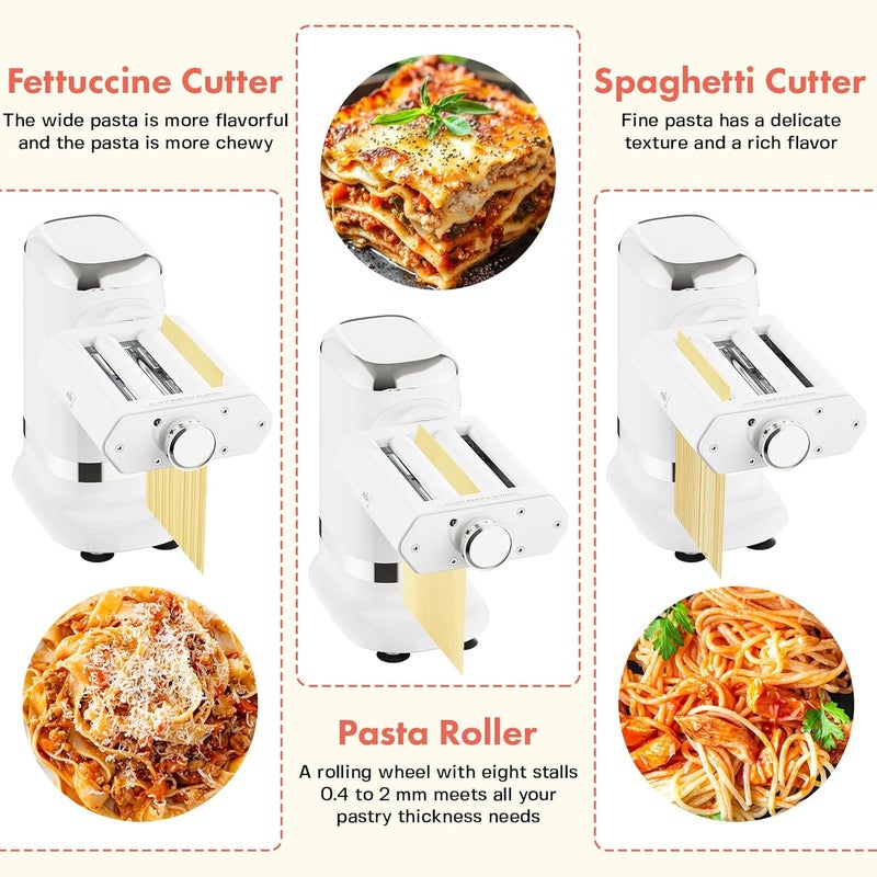 GVODE Electric Pasta Maker - 3-in-1 Pasta Sheet Roller & Cutter Set 700W Max Motor, includes Fettuccine & Spaghetti Maker with Cleaning Brush, White - Image 2
