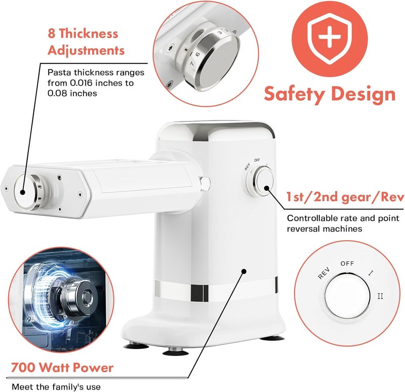 GVODE Electric Pasta Maker - 3-in-1 Pasta Sheet Roller & Cutter Set 700W Max Motor, includes Fettuccine & Spaghetti Maker with Cleaning Brush, White - Image 3