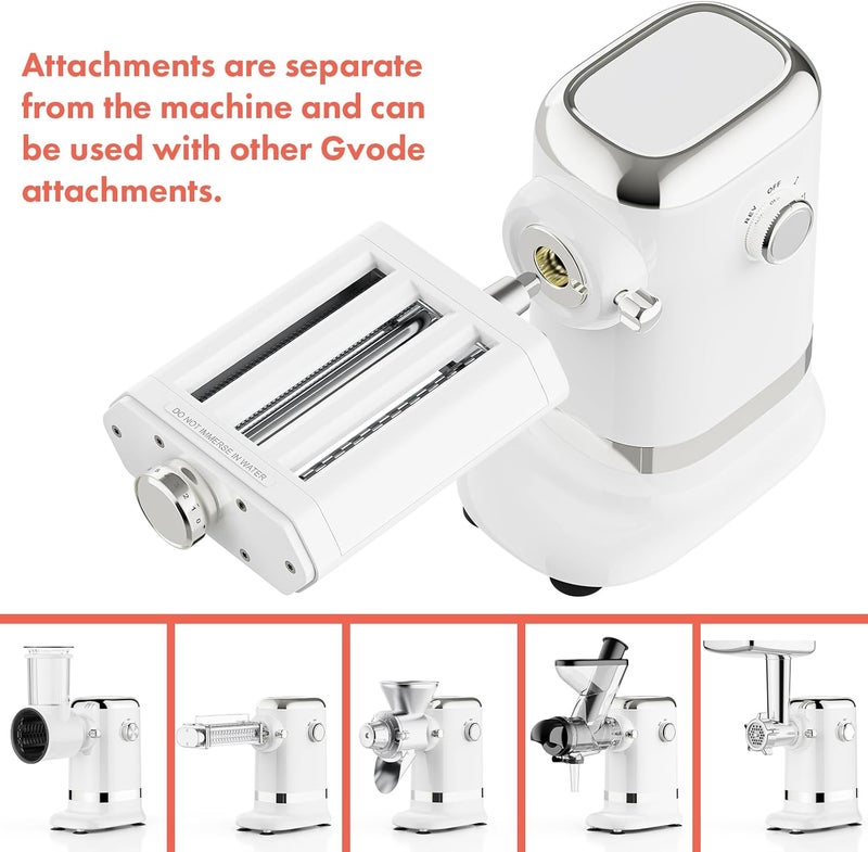 GVODE Electric Pasta Maker - 3-in-1 Pasta Sheet Roller & Cutter Set 700W Max Motor, includes Fettuccine & Spaghetti Maker with Cleaning Brush, White - Image 4
