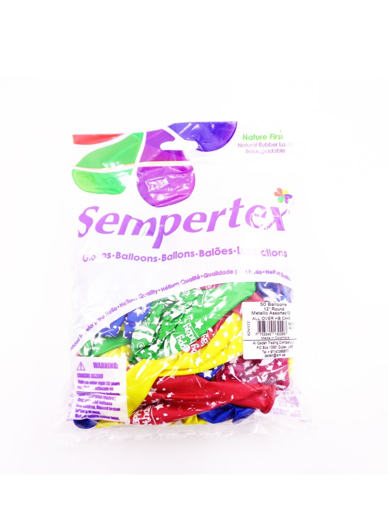 Sempertex 50 pcs 12'' Round Balloon Metallic Assorted Happy Birthday Cake Latex Balloons - Image 2