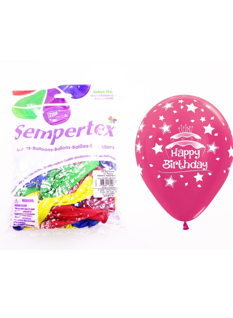 Sempertex 50 pcs 12'' Round Balloon Metallic Assorted Happy Birthday Cake Latex Balloons - Image 3