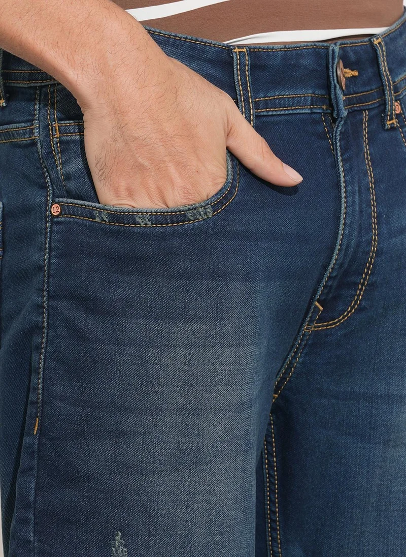 Being Human DARK TONE Men Slim Fit Mid-Rise Mildly Distressed Light Fade Jeans for Men | Best Price UAE