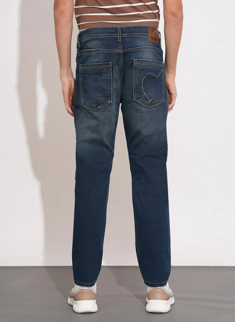 Being Human DARK TONE Men Slim Fit Mid-Rise Mildly Distressed Light Fade Jeans for Men | Best Price UAE
