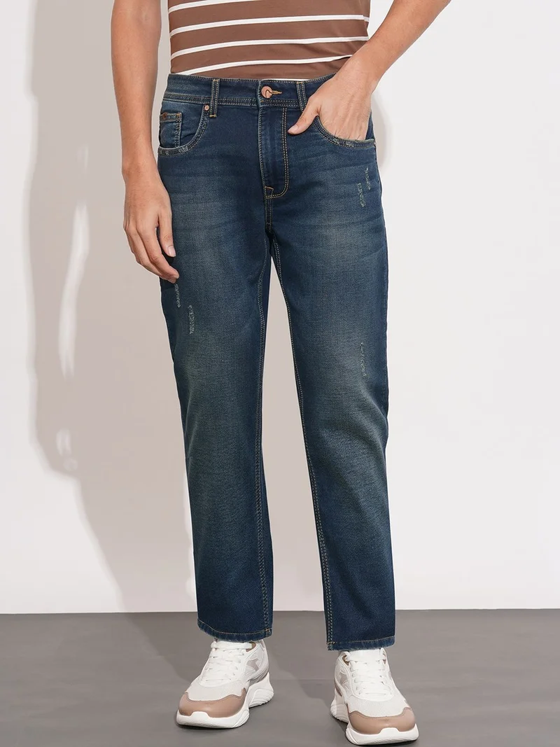 Men Slim Fit Mid-Rise Mildly Distressed Light Fade Jeans