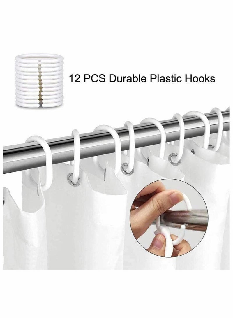 Excefore Floral Shower Curtain with 12 Hooks Pink Flowers Green Leaves Shower Curtain Set for Bathroom, Watercolor Boho Bath Curtain Set, Waterproof Fabric Shower Curtain - Image 4