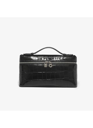 Black crocodile pattern first layer cowhide