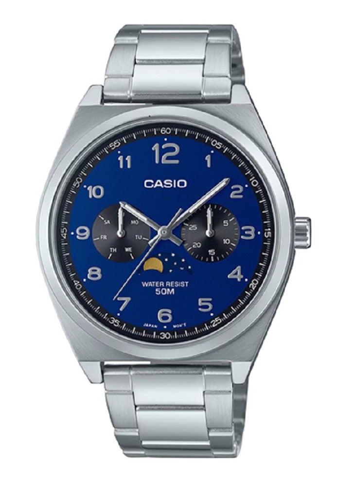 Casio MEN Watch Fashion and classic design lunar multiple inset dials Blue Dial Stainless Steel Band MTP-M300D-2AVDF - Image 1