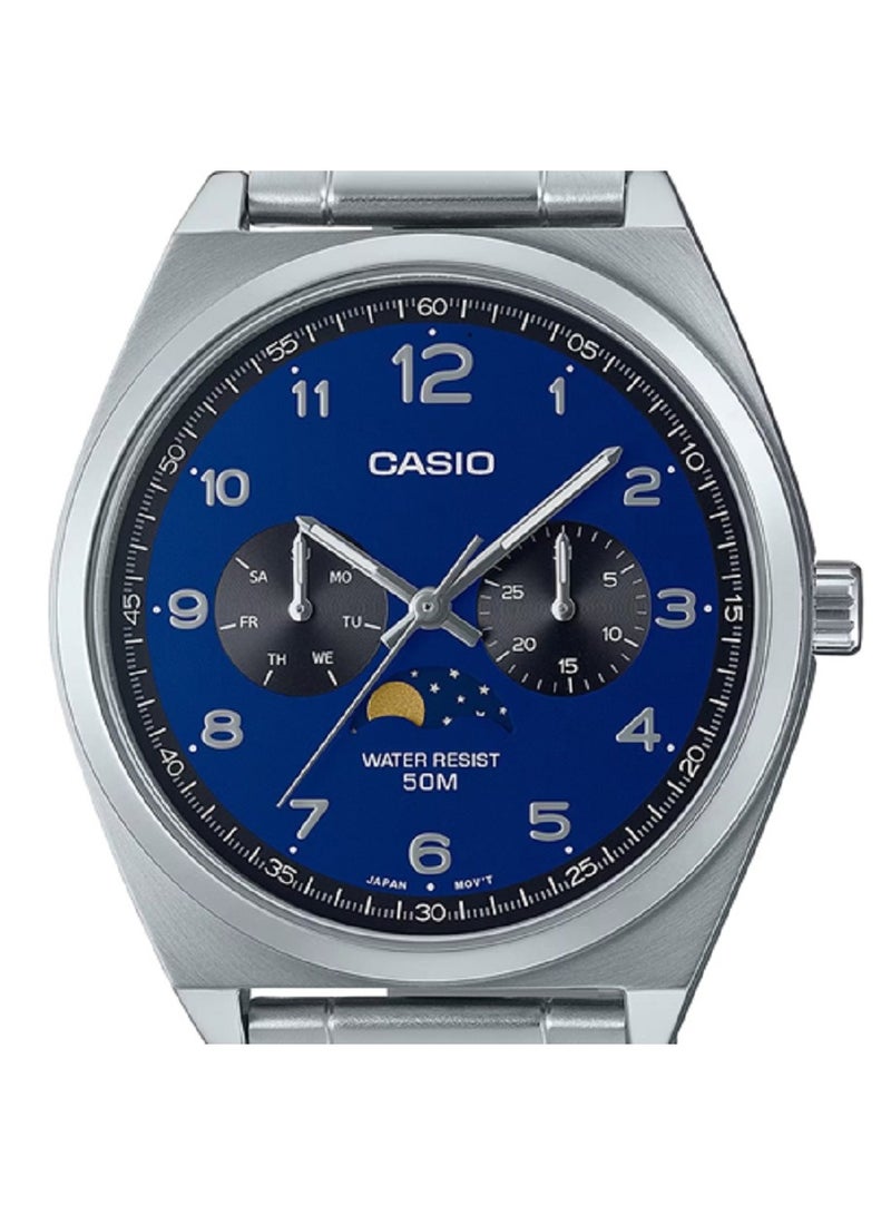 Casio MEN Watch Fashion and classic design lunar multiple inset dials Blue Dial Stainless Steel Band MTP-M300D-2AVDF - Image 4