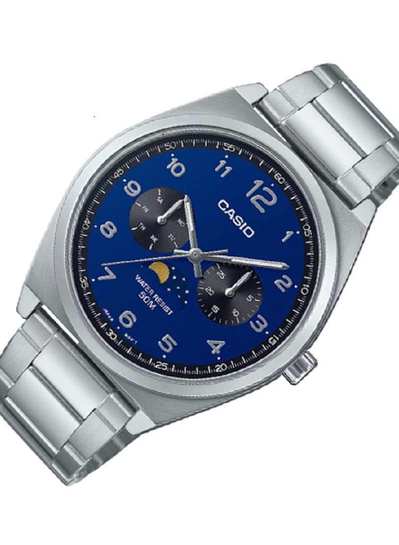 Casio MEN Watch Fashion and classic design lunar multiple inset dials Blue Dial Stainless Steel Band MTP-M300D-2AVDF - Image 2