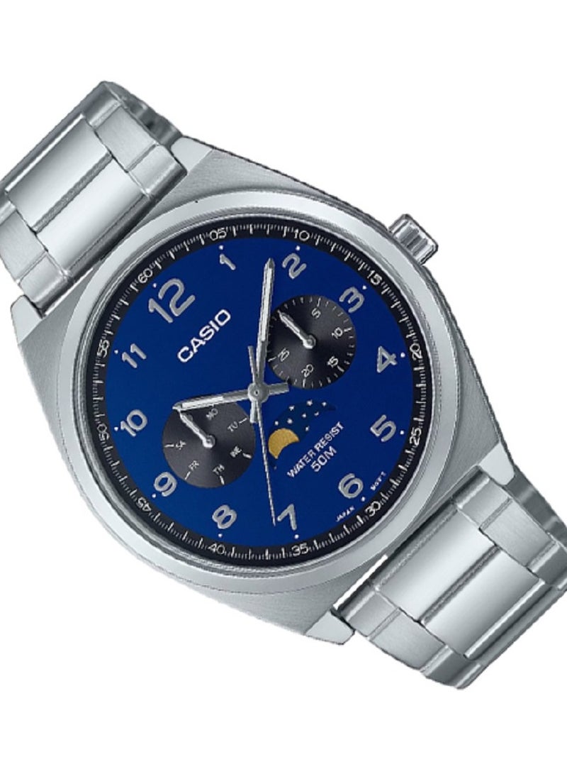 Casio MEN Watch Fashion and classic design lunar multiple inset dials Blue Dial Stainless Steel Band MTP-M300D-2AVDF - Image 3